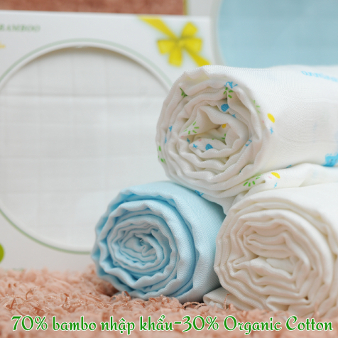 Hộp 2 Khăn Sữa Cho Bé 77x77cm Anminaza Vải Sợi Tre 2 Lớp Cao Cấp Mềm Mịn-Kháng Khuẩn-Thấm Hút Tốt