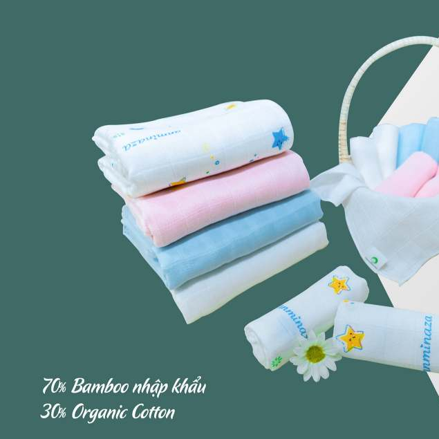 Hộp 2 Khăn Sữa Cho Bé 77x77cm Anminaza Vải Sợi Tre 2 Lớp Cao Cấp Mềm Mịn-Kháng Khuẩn-Thấm Hút Tốt