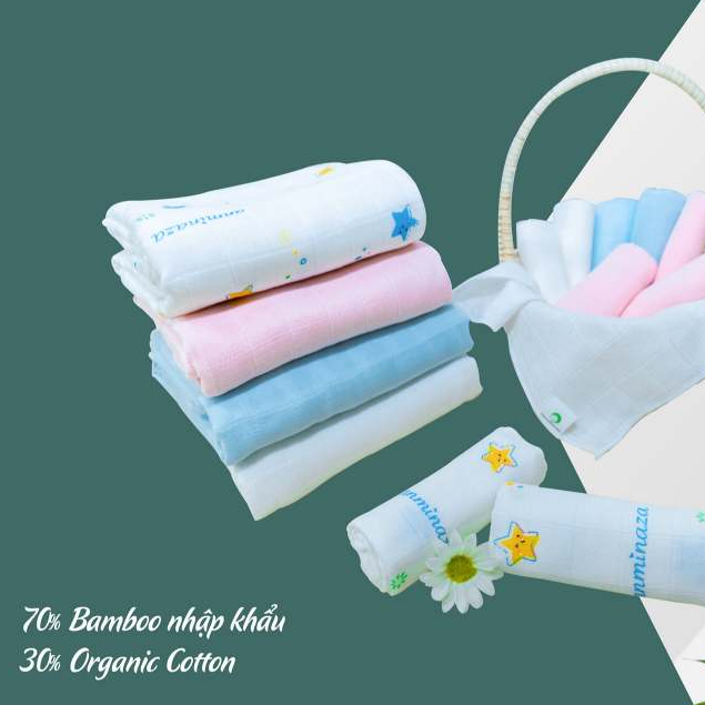 Hộp 5 Khăn Sữa Cho Bé 30x32cm Anmminaza Vải Sợi Tre Cao Cấp Gồm 3 Lớp Mềm Mịn-Kháng Khuẩn-Thấm Hút Tốt