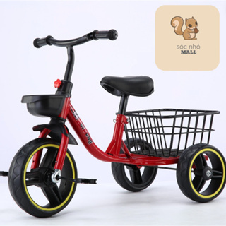 Xe đạp ba bánh 601 có cờ cho bé 2-4 tuổi khung thép, yên lót da tặng giỏ đồ chơi cho bé xe 3 bánh mới