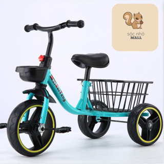 Xe đạp ba bánh 601 có cờ cho bé 2-4 tuổi khung thép, yên lót da tặng giỏ đồ chơi cho bé xe 3 bánh mới