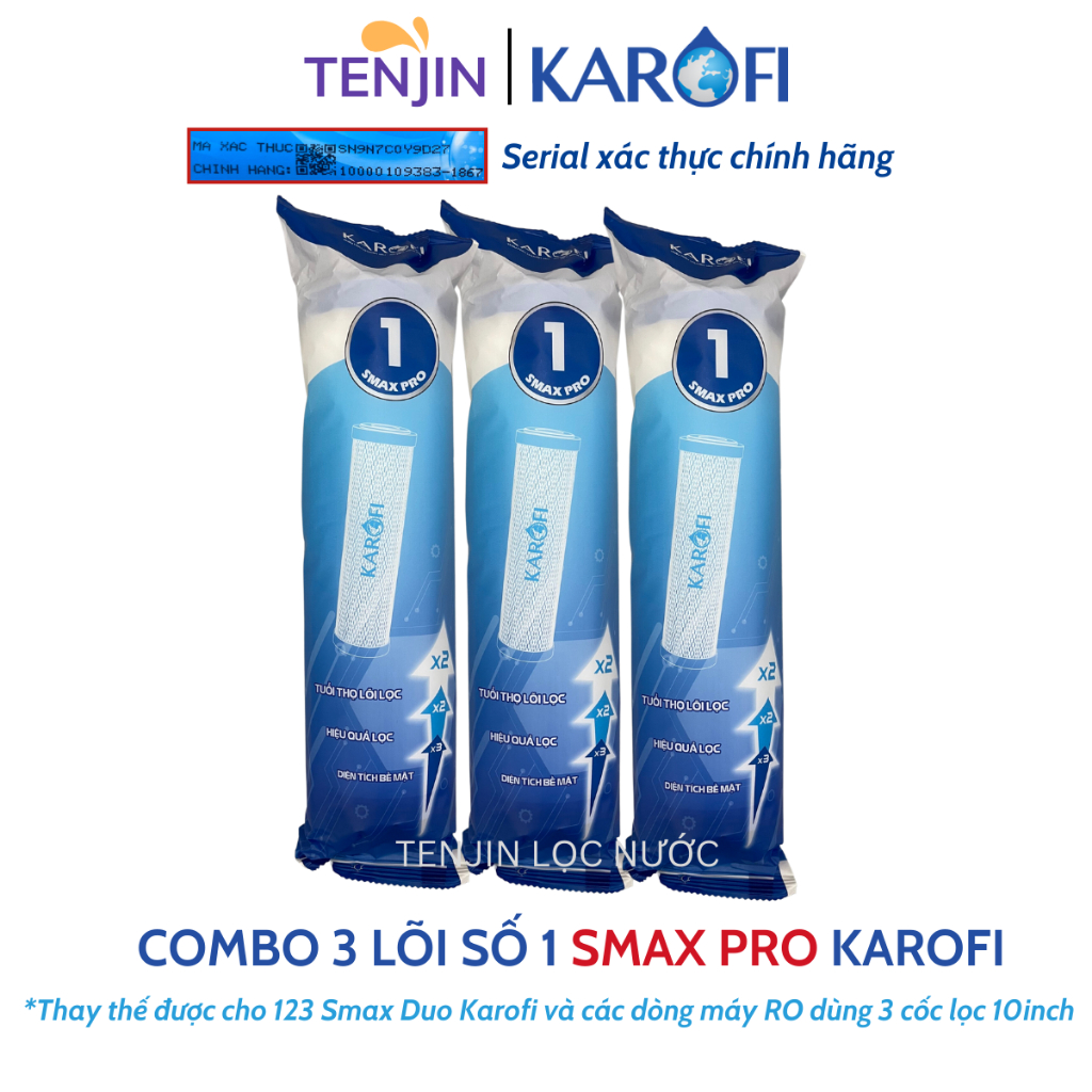 Combo 3 Lõi Số 1 Smax Pro Karofi - Lõi Lọc Thô Dùng Cho Máy Lọc Nước RO - Thay Thế Dòng Smax Duo Karofi