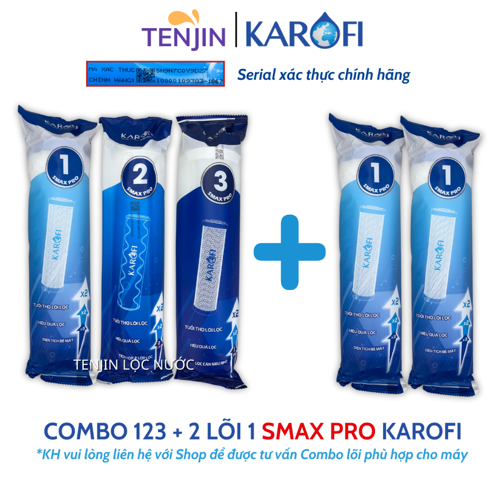 Combo 5 Lõi Lọc Thô SMAX PRO KAROFI Gồm 2 Lõi Số 1 + 1 Bộ 123 Chính Hãng Thay Thế Được Cho Các Máy Lọc Nước RO