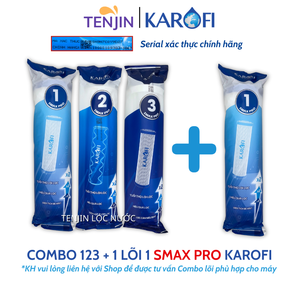 Combo 5 Lõi Lọc Thô SMAX PRO KAROFI Gồm 2 Lõi Số 1 + 1 Bộ 123 Chính Hãng Thay Thế Được Cho Các Máy Lọc Nước RO