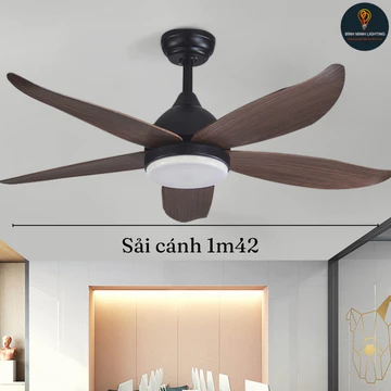 Quạt Trần, Quạt Trần Đèn 5 Cánh Cong Động Cơ DC 6 Số 3 Chế Độ Sáng Trang Trí Phòng Khách (BH 5 năm)