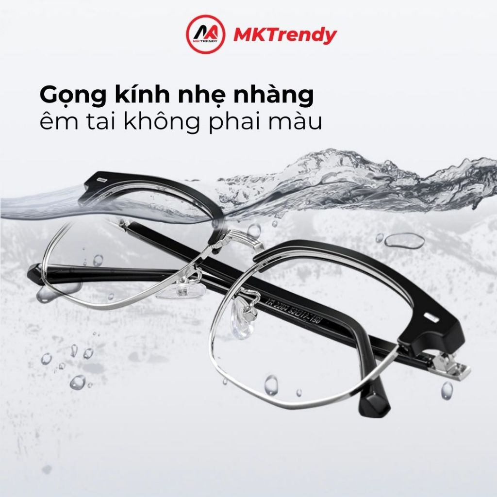 Kính đổi màu MKTRENDY gọng kim loại tròn nửa viền chống tia UV chống ánh sáng xanh nam nữ thời trang X12