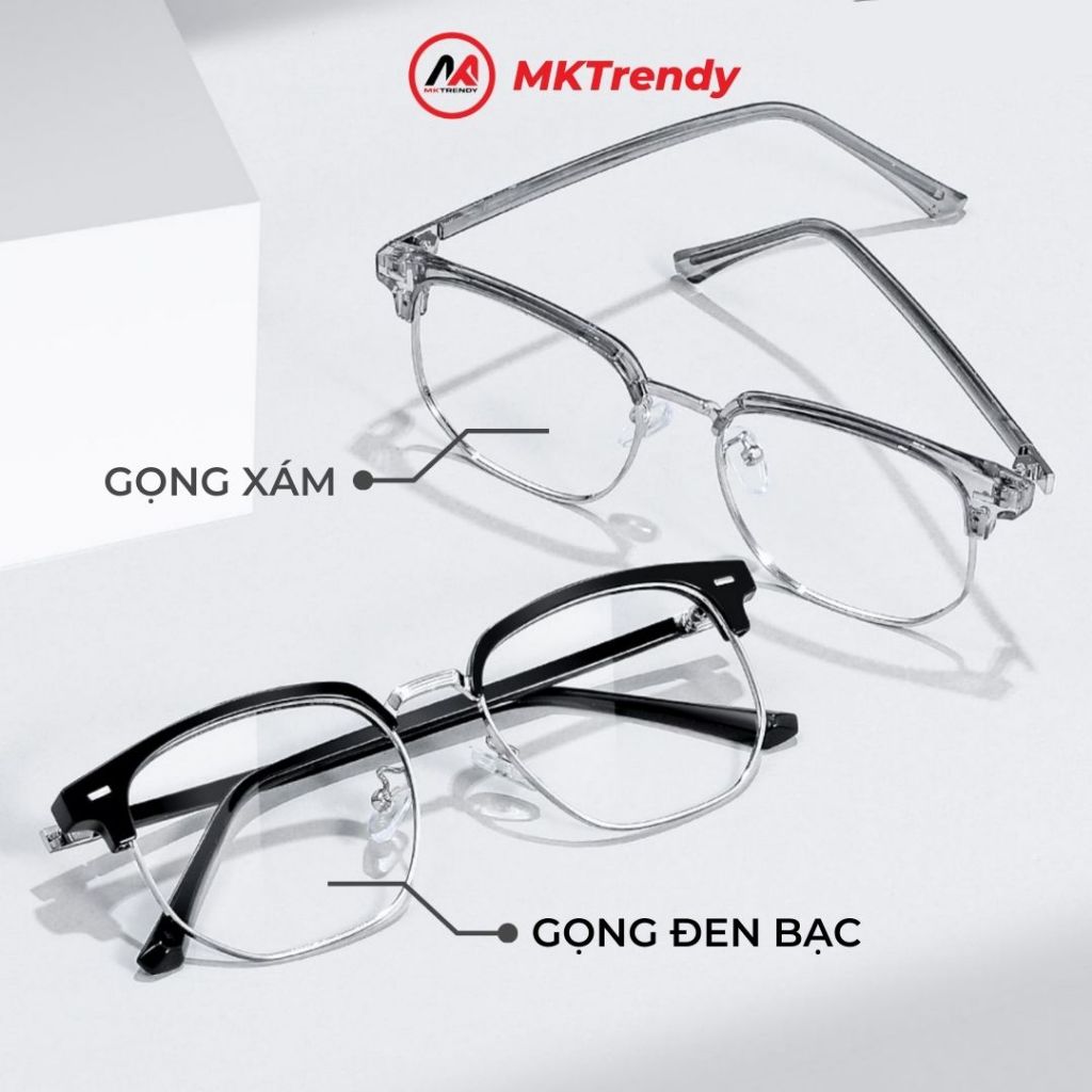 Kính đổi màu MKTRENDY gọng kim loại tròn nửa viền chống tia UV chống ánh sáng xanh nam nữ thời trang X12