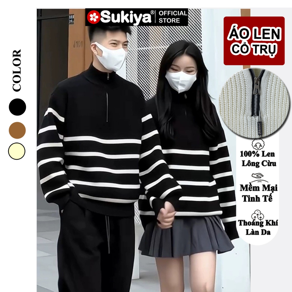 Ảnh SUKIYA _Áo Len Nam Kẻ Kéo Khóa Cổ Cao UNISEX Chất Dày Dặn Mẫu Mới AL81 4