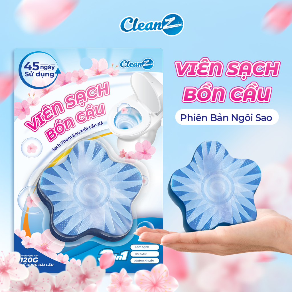 Viên sạch bồn cầu ngôi sao Cleanz 45 ngày diệt khuẩn, khử mùi, làm sạch sáng bóng toilet, lưu hương dài lâu