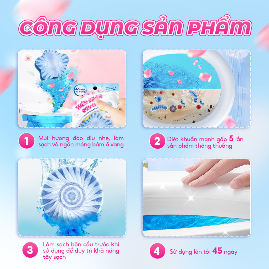 Viên sạch bồn cầu ngôi sao Cleanz 45 ngày diệt khuẩn, khử mùi, làm sạch sáng bóng toilet, lưu hương dài lâu