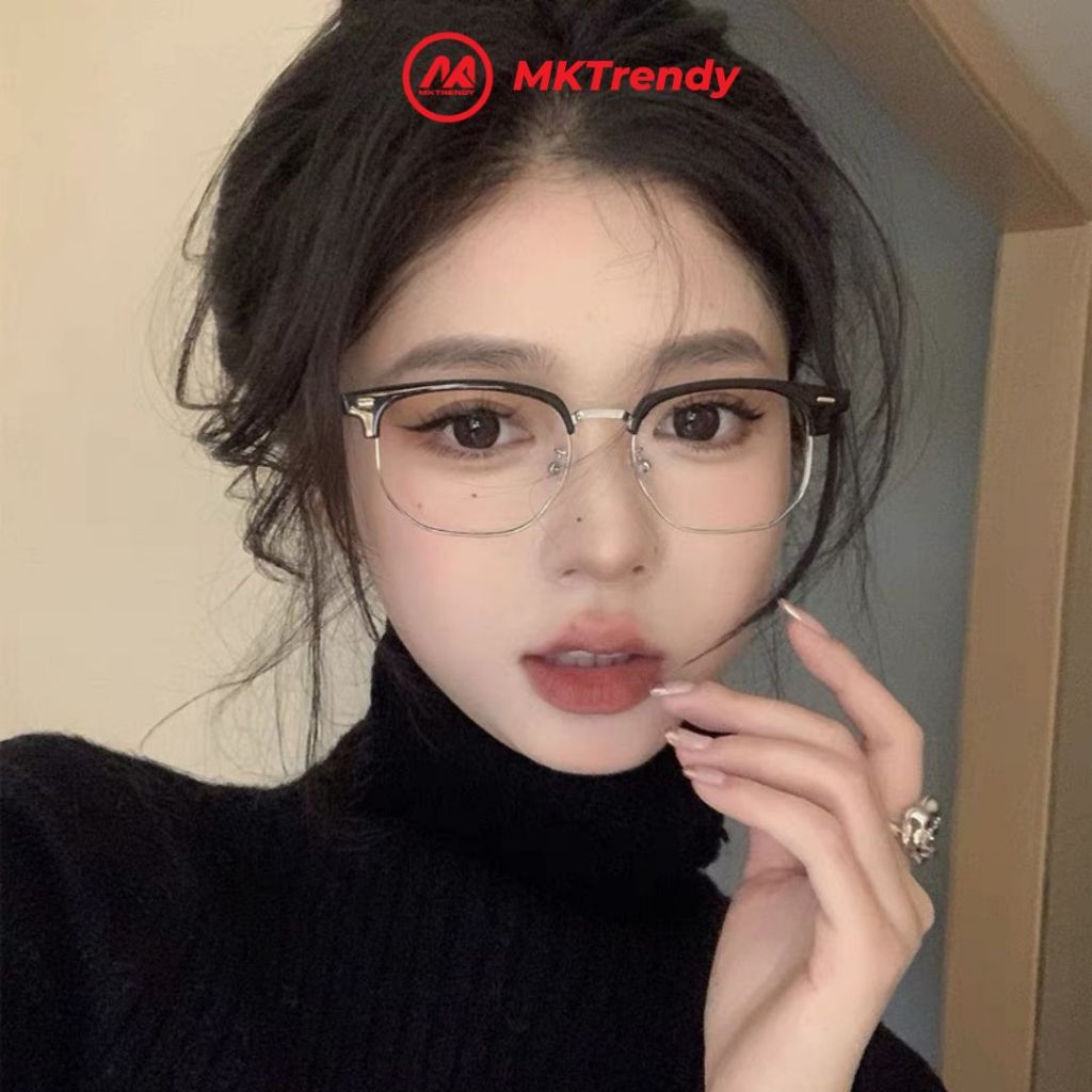 Kính đổi màu MKTRENDY gọng kim loại tròn nửa viền chống tia UV chống ánh sáng xanh nam nữ thời trang X12