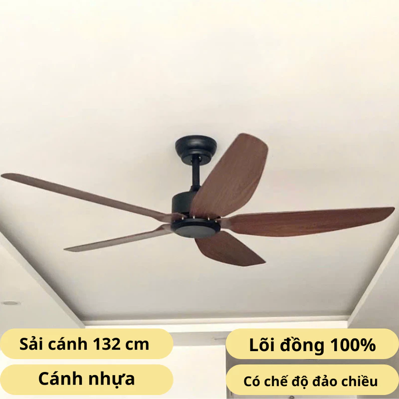 20/06 VOUCHER 50K Quạt trần 5 cánh không có đèn phù hợp với trần thấp, chung cư có điều khiển từ xa 6 cấp độ gió — ảnh 1