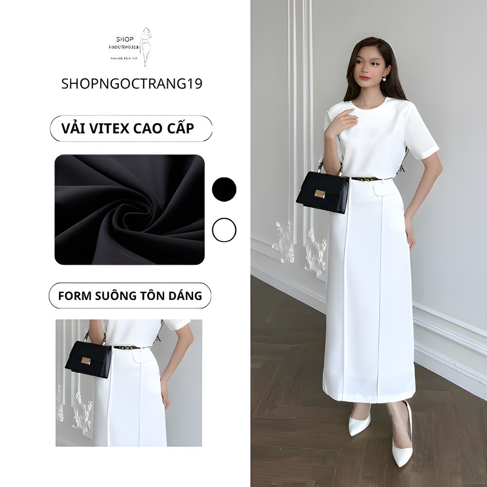 Chân Váy Suông Dài 90cm 2 Gân Nổi Phối Nắp Túi Cách Điệu-Chất Liệu VITEX-SHOPNGOCTRANG19-168