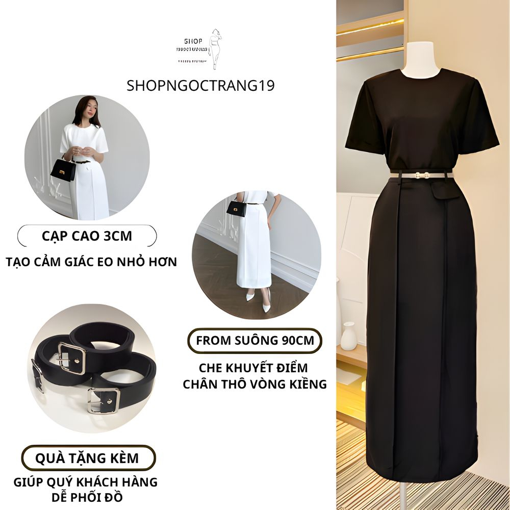 Chân Váy Suông Dài 90cm 2 Gân Nổi Phối Nắp Túi Cách Điệu-Chất Liệu VITEX-SHOPNGOCTRANG19-168