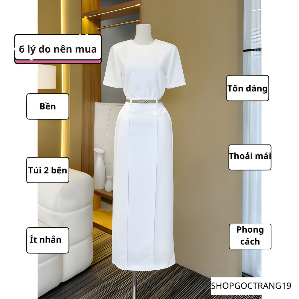 Chân Váy Suông Dài 90cm 2 Gân Nổi Phối Nắp Túi Cách Điệu-Chất Liệu VITEX-SHOPNGOCTRANG19-168