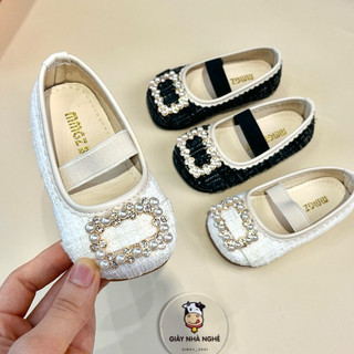 Giày Búp Bê bé gái chất liệu vải DẠ lót da Lấp Lánh Quai Chun thêu ngọc Phong Cách điệu đà Cho Bé Gái (G50)