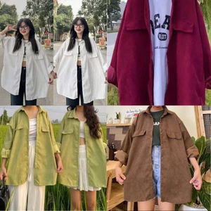 Áo Sơ Mi Nhung Tăm Học Sinh Form Rộng Unisex Oversize