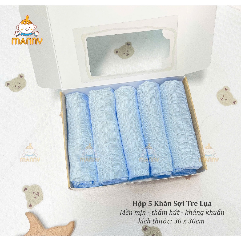 [Manny] Khăn sợi tre, mềm mịn 100% sợi tre Cao cấp mềm mịn cho bé hộp 5 chiếc HC03 - 3SBABY