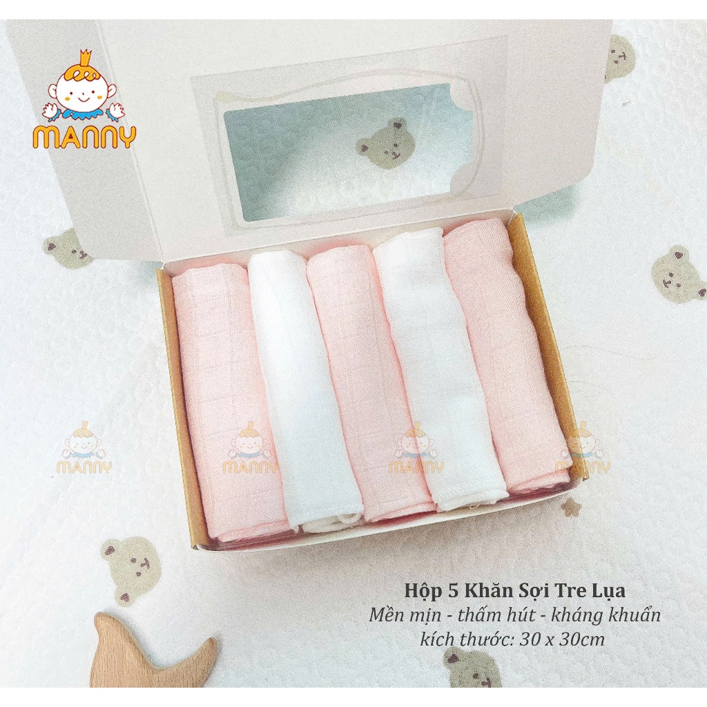 [Manny] Khăn sợi tre, mềm mịn 100% sợi tre Cao cấp mềm mịn cho bé hộp 5 chiếc HC03 - 3SBABY