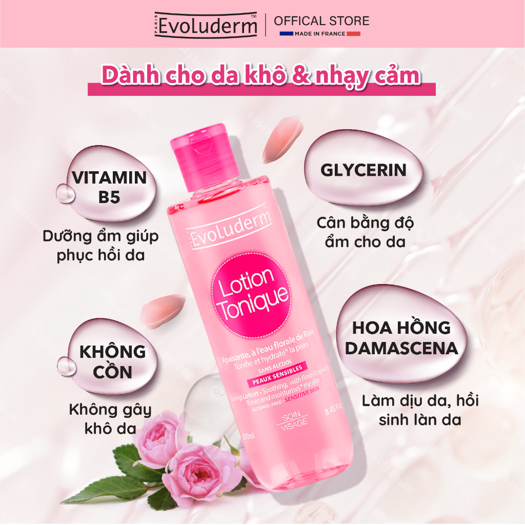 Ảnh Bộ Xit khoáng Evoluderm Atomiseur Eau Pure 400ml và Nước hoa hồng Evoluderm cho da nhạy cảm 250ml 4