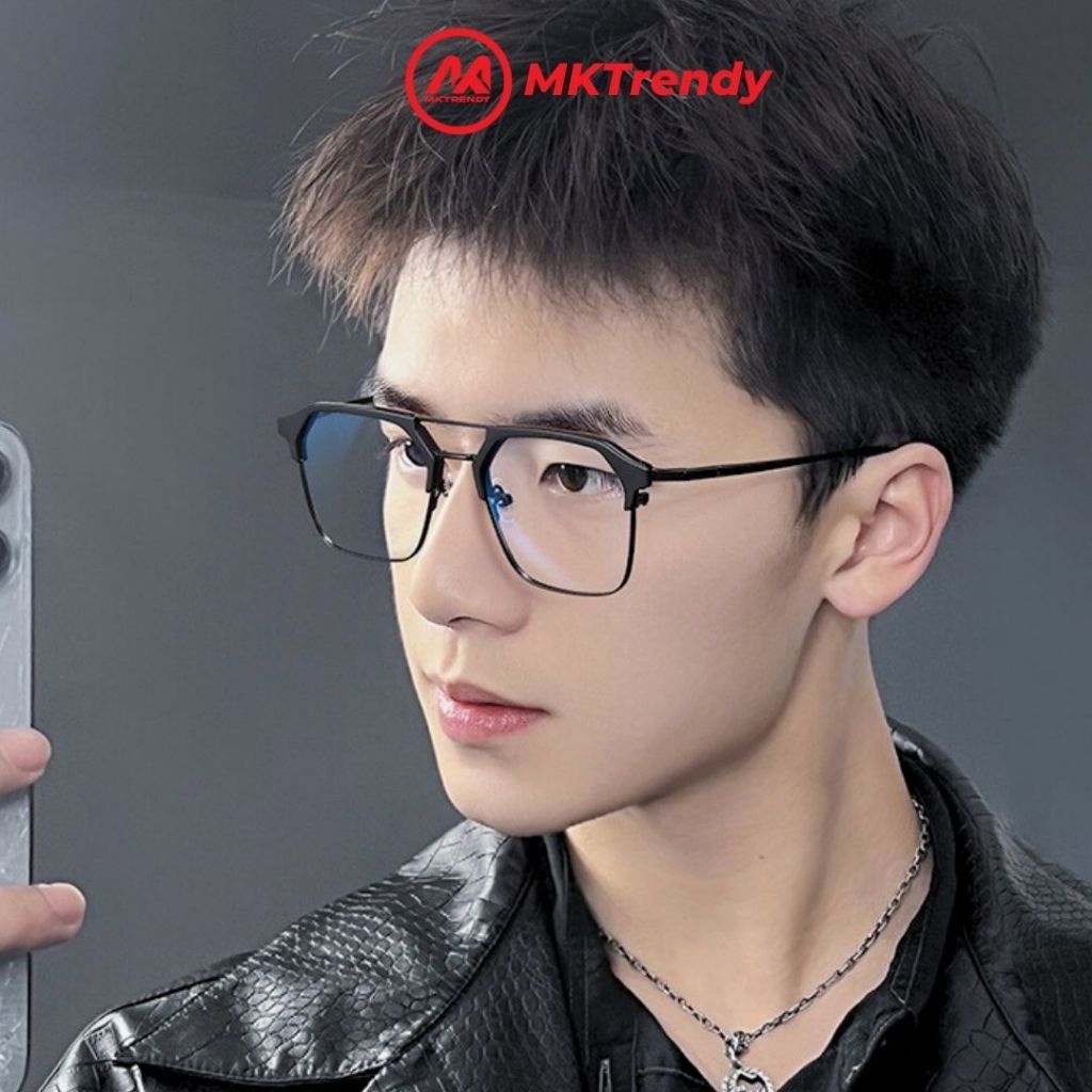 Mắt kính đổi màu nam nữ MKTRENDY gọng vuông clubmaster cool ngầu chống ánh sáng xanh chống tia UV phong cách X11