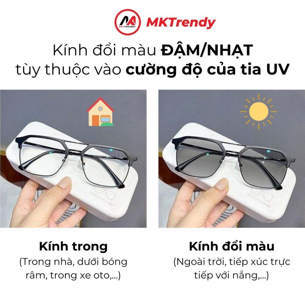 Mắt kính đổi màu nam nữ MKTRENDY gọng vuông clubmaster cool ngầu chống ánh sáng xanh chống tia UV phong cách X11