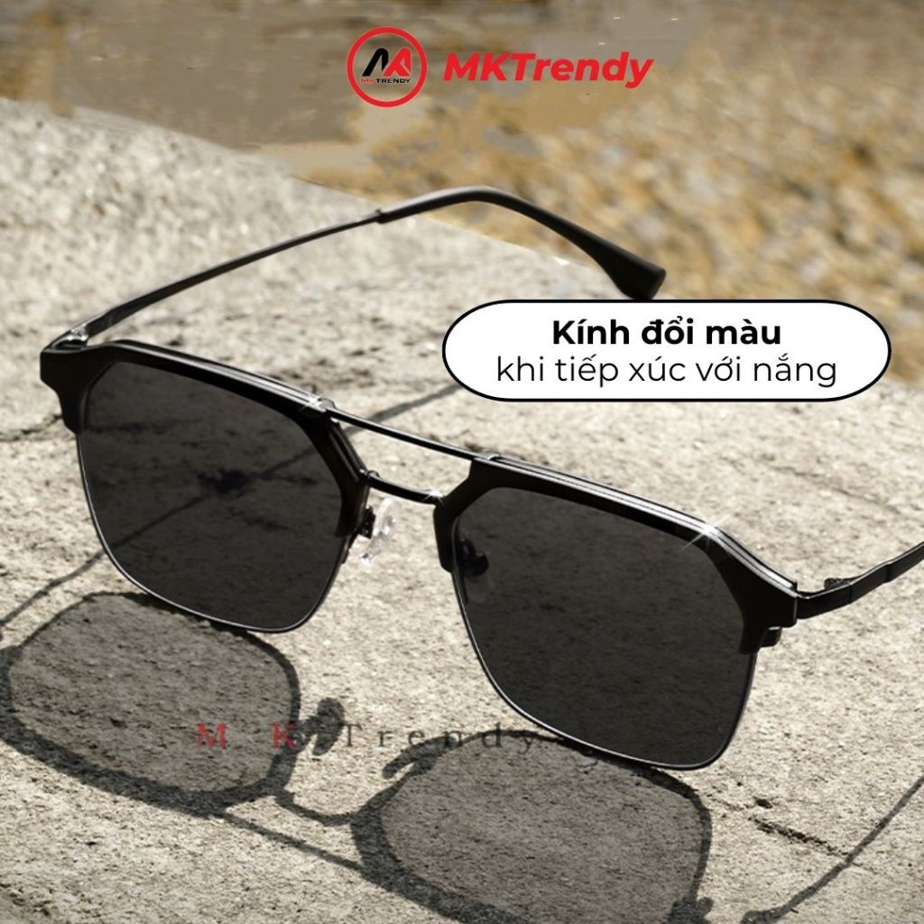 Mắt kính đổi màu nam nữ MKTRENDY gọng vuông clubmaster cool ngầu chống ánh sáng xanh chống tia UV phong cách X11