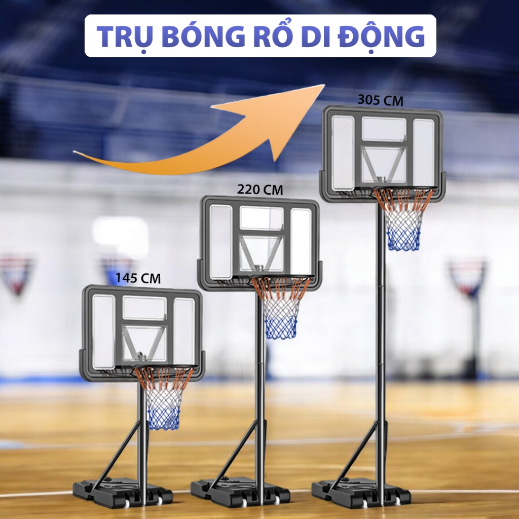 Trụ bóng rổ di động nâng hạ chiều cao - Trẻ em, người lớn, chắc chắn ...