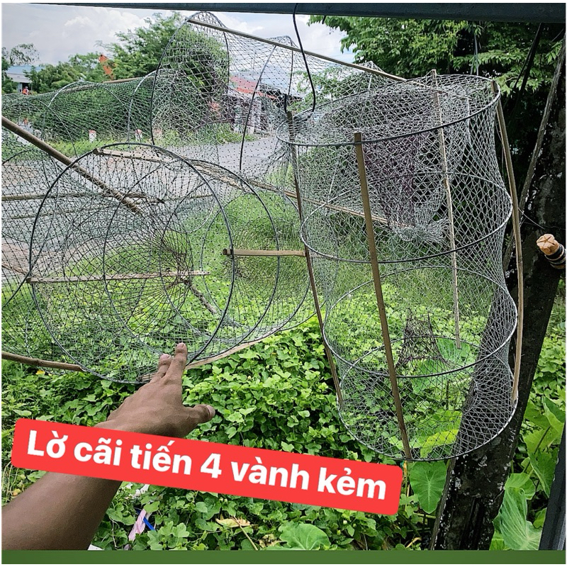 Lờ cãi tiến 4 vành kẻm, kích cỡ 32 x 52cm, mắt lưới 2,5p, hom lờ lưới ...
