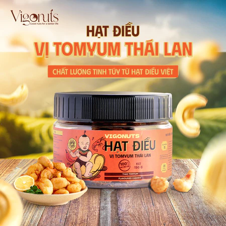 Hạt điều vị Tomyum VIGONUTS không cholesterol đậm vị chua cay mới lạ ngất ngây