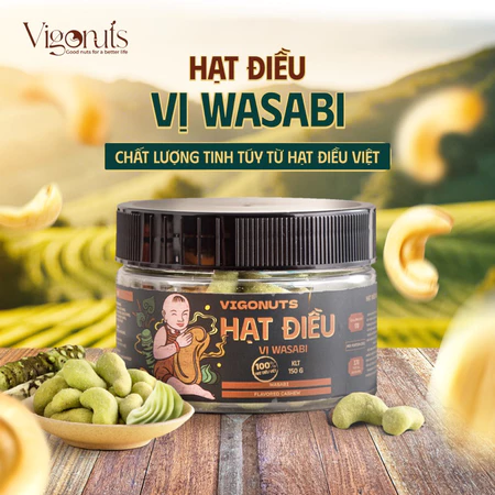Hạt điều nguyên hạt vị wasabi VIGONUTS cao cấp cay nồng bùng nổ thơm giòn ăn vặt lành mạnh