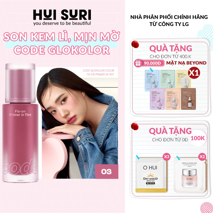 Son lì Son kem lì, mịn mờ Code Glokolor Fix-on Primer in Tint 4.7g - Huisuri.Official