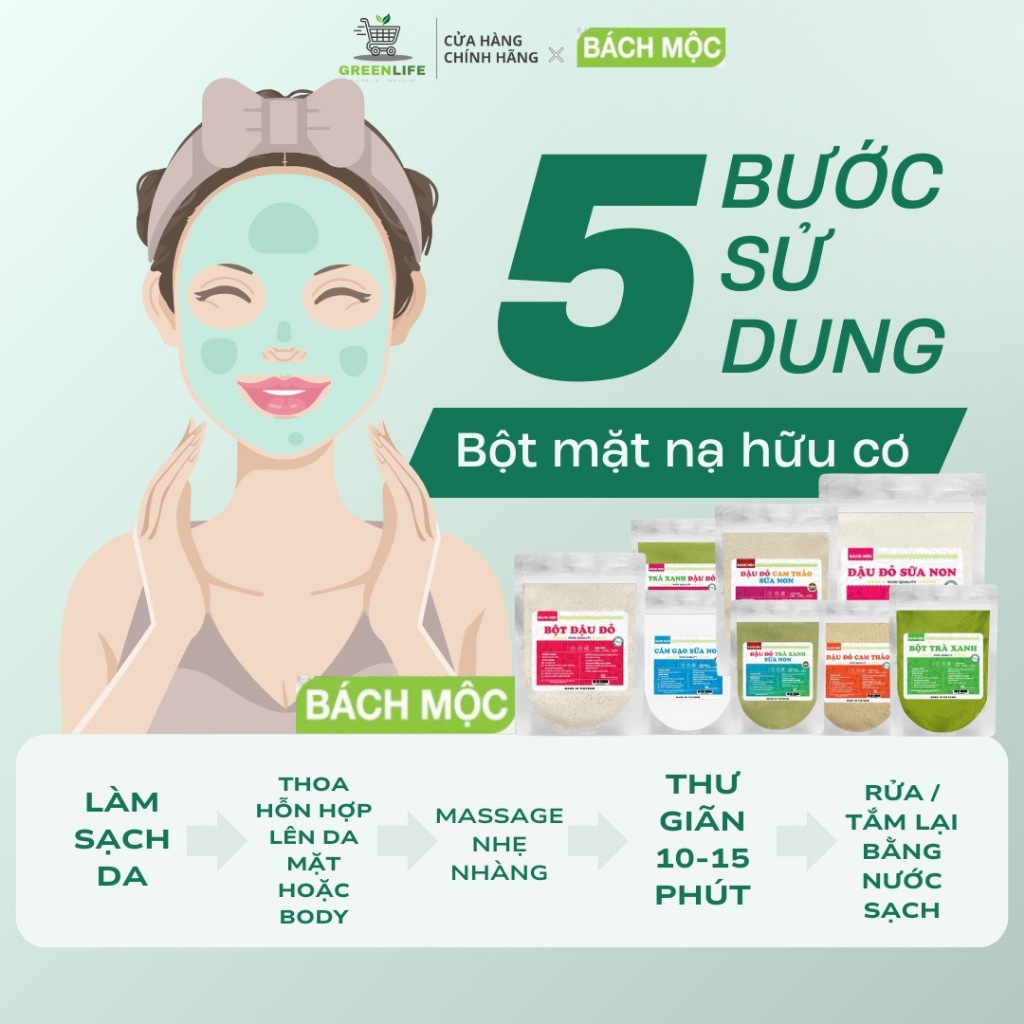 Bột Mặt Nạ Hữu Cơ Nguyên Chất, Mộc Nhiên 100% Organic Đắp Mặt Nạ Tắm Trắng