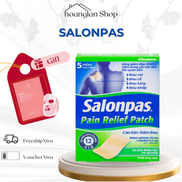 Cao dán giảm đau Salonpas Pain Relief Patch dùng trong các cơn đau vai, đau cổ (7cm x 10 cm - 5 miếng)
