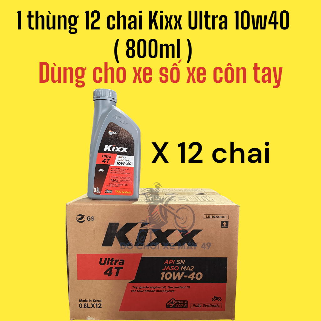 1 Thùng 12 Chai Nhớt Tổng Hợp Kixx Ultra 10W40 0,8L Nhập Khẩu Hàn Quốc Cho ( XE SỐ )
