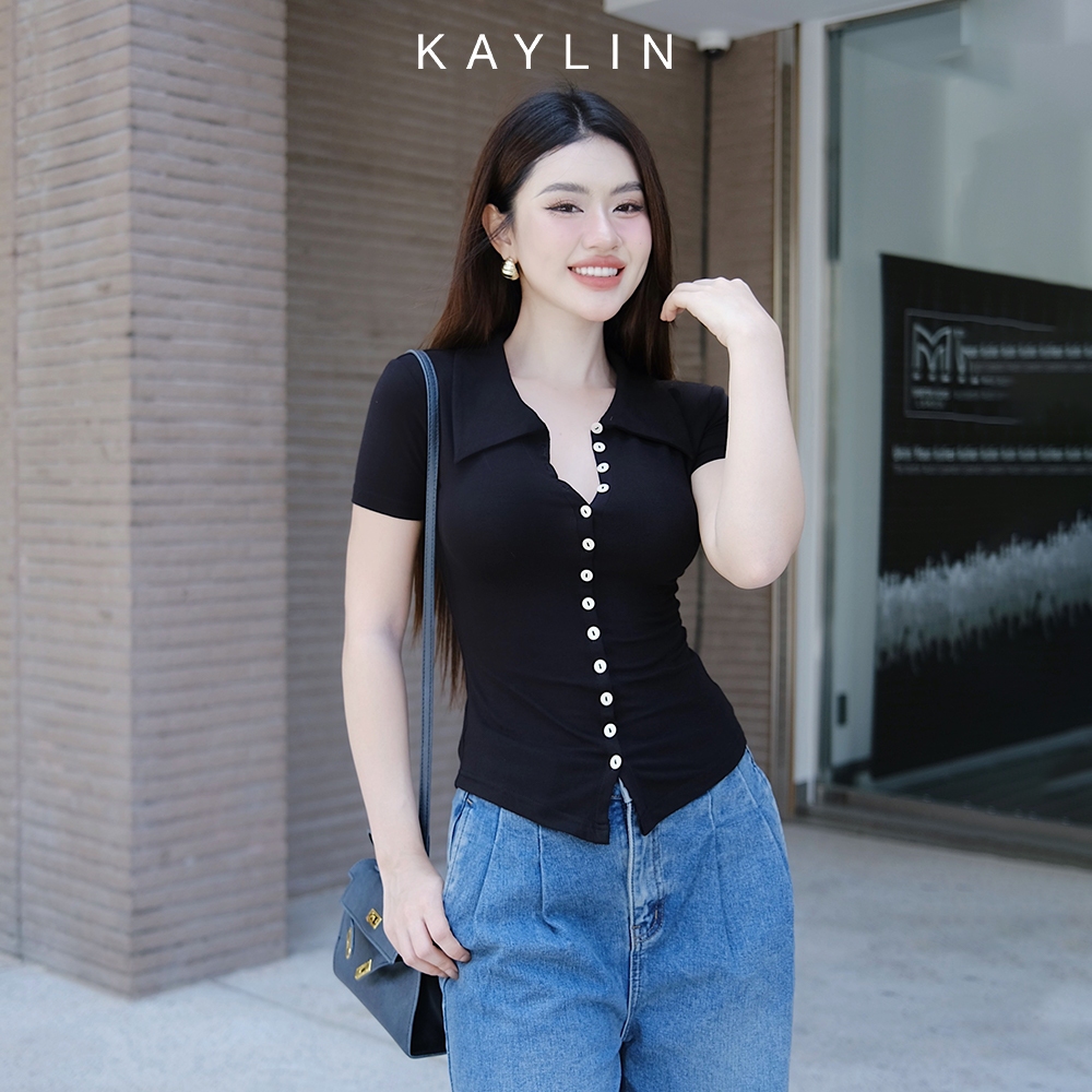 Ảnh Áo thun KAYLIN cổ sơ mi phối nút chất vải thun cotton co giản phong cách thanh lịch - N2314 1