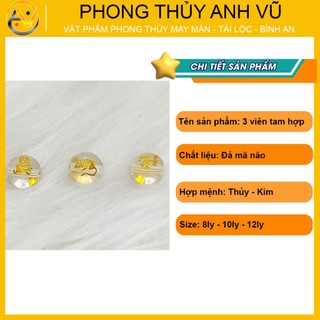 3 viên thân tý thìn chất liệu mã não trắng - size 8 10 12ly - may mắn tài lộc - Phong Thủy Anh Vũ