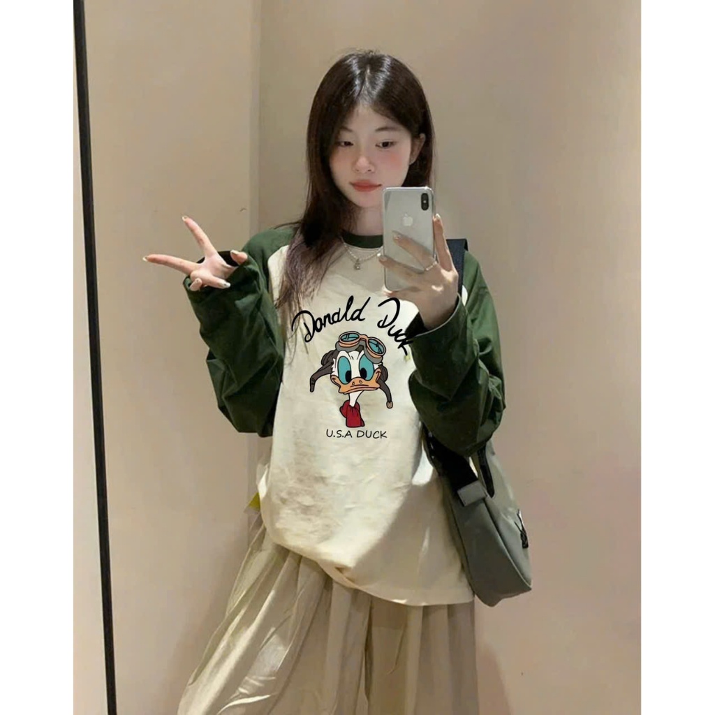 ÁO thun dài tay Nữ phối màu pastel, Áo tay dài Ragan JULY fashion2023 in hình thời trang, chất cotton xượt dáng rộng