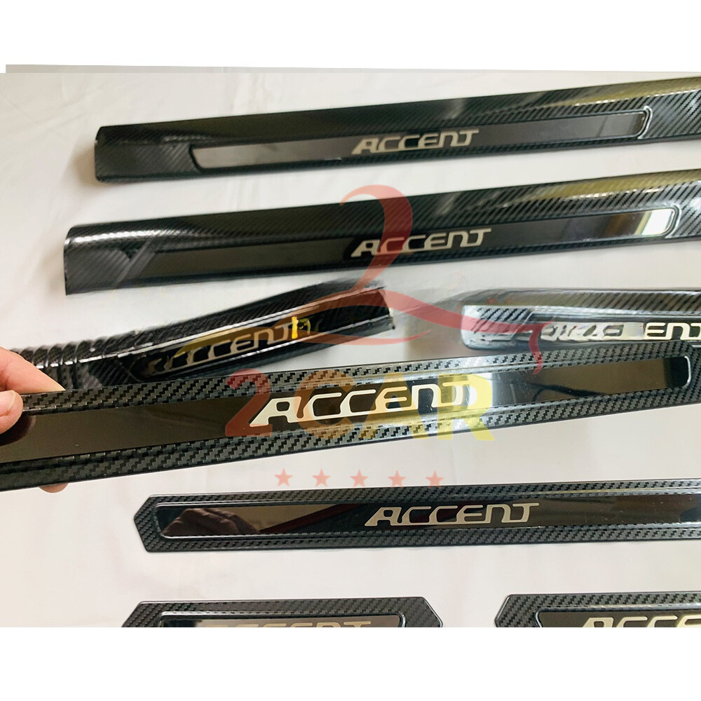 Ốp bậc cửa, nẹp bước chân trong, ngoài CARBON xe Huyndai Accent 2018- 2024, 2025 vân cacbon cao cấp