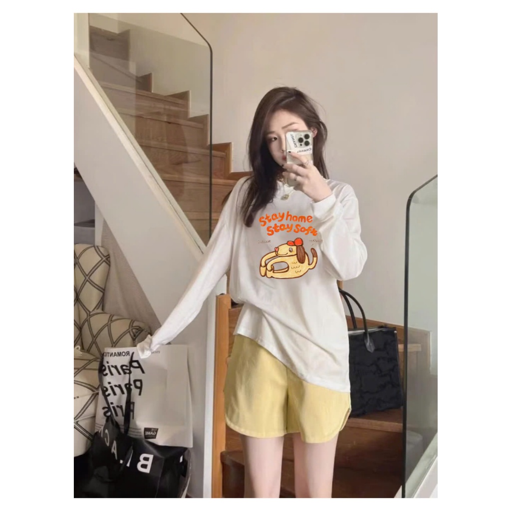 Áo thun tay dài cổ tròn nữ In hình JULY, Áo thun Nữ Dài tay Chất Cotton xượt, dáng rộng thời trang