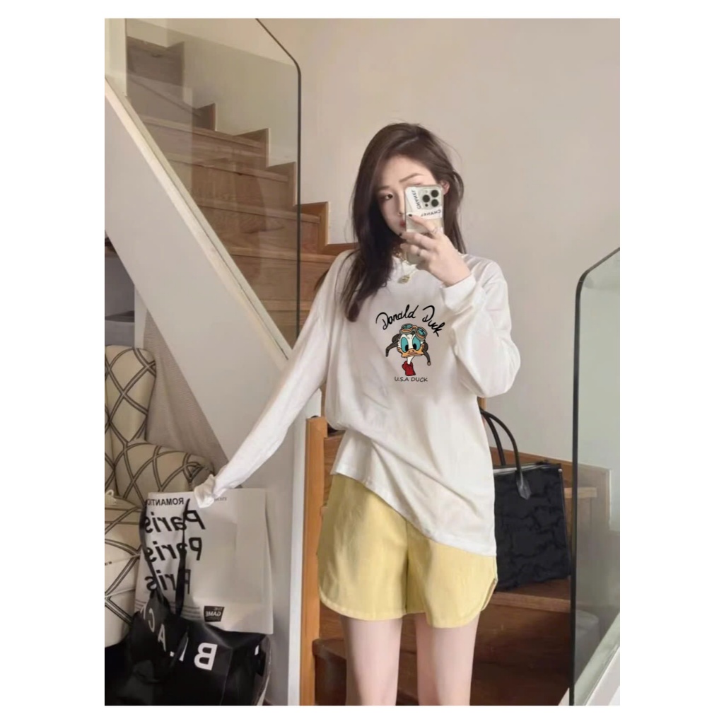 Áo thun tay dài cổ tròn nữ In hình JULY, Áo thun Nữ Dài tay Chất Cotton xượt, dáng rộng thời trang