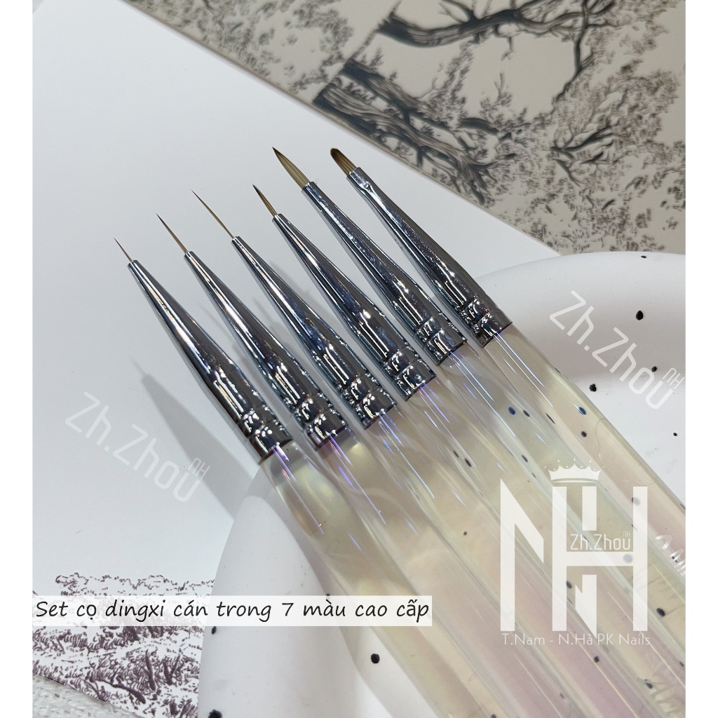 cọ cán trong bảy màu ,Cọ nét , cọ bản, cọ ombre, cọ đắp gel vuông dingxi thân cọ bảy màu trong