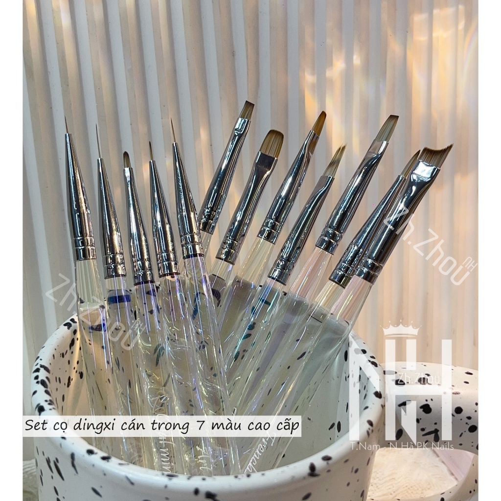 cọ cán trong bảy màu ,Cọ nét , cọ bản, cọ ombre, cọ đắp gel vuông dingxi thân cọ bảy màu trong