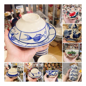 Chén Gốm Vẽ Gà/Phết/Sọc/Cua/Cá Ăn Cơm Cao Cấp 12cm/11cm - Hàng Đẹp Loại 1 - Gốm Xưa Lái Thiêu Cho Người Hoài Niệm