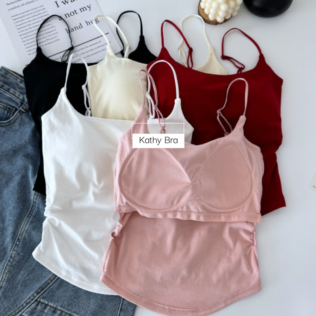 C17 Áo Bra Nhún Eo Cổ U Hai Dây KATHY BRA Có Đệm Mút Chất Cotton mát Co dãn Dày Dặn Siu Tôn Dáng Màu Basic Mix ĐồXinh | BigBuy360 - bigbuy360.vn