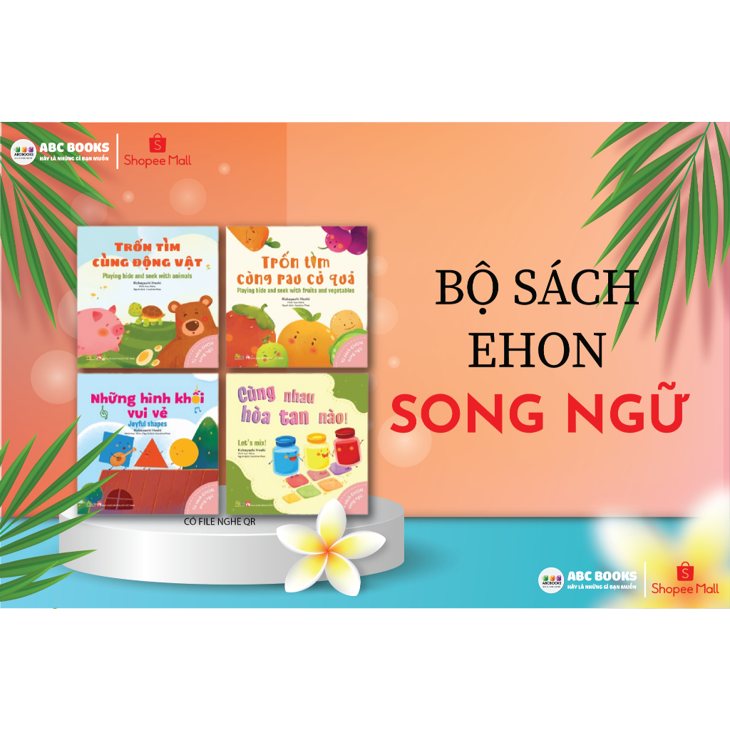 Sách - Bộ 4 Cuốn Sách Ehon Trốn Tìm Song Ngữ Cho Bé: Trốn Tìm Cùng Động Vật - Rau Củ Quả - Hình Khối Vui Vẻ - Hòa Tan