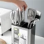 Ống Cắm Thìa Đũa Dao Khối Chữ Nhật Có Khe Thoát Nước - Khay Cắm Dụng Cụ Nhà Bếp Inox 304 Cao Cấp Sang Trọng