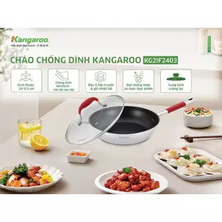 Chảo inox 24cm chống dính vung kính đáy từ Kangaroo KG2IF2403