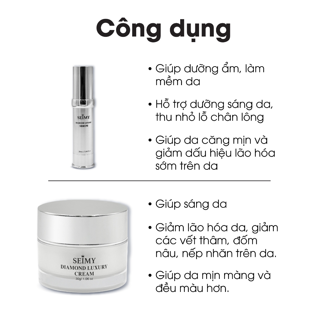 Ảnh Bộ Kem Và Serum Dưỡng Da Seimy - Diamond Luxury Cream 30ml , Diamond Luxury Serum 20ml 2