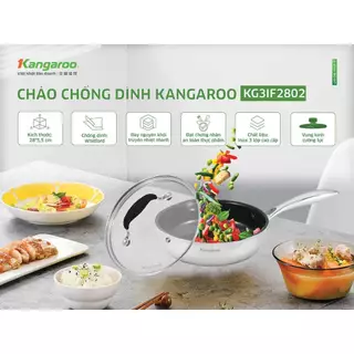 Chảo inox 28cm chống dính vung kính đáy từ Kangaroo KG3IF2802